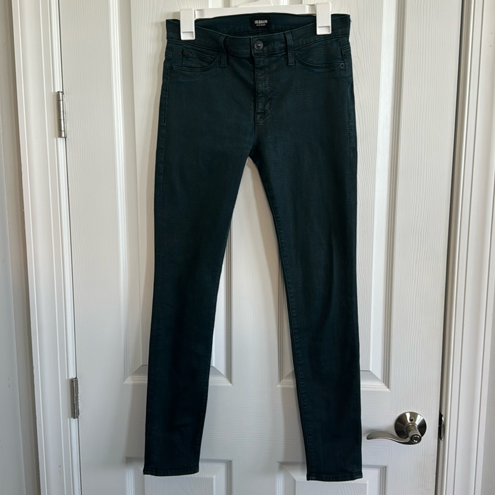 Hudson Coated Nico Super Skinny Midrise Jeans Neptune Green